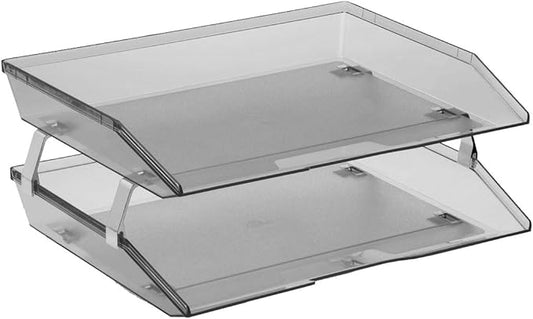 Acrimet Facility 2 Tier Letter Tray, Side Load, Letter Size/A4, Desktop File Organizer, Plastic (Clear Smoke Color)-NeatNest