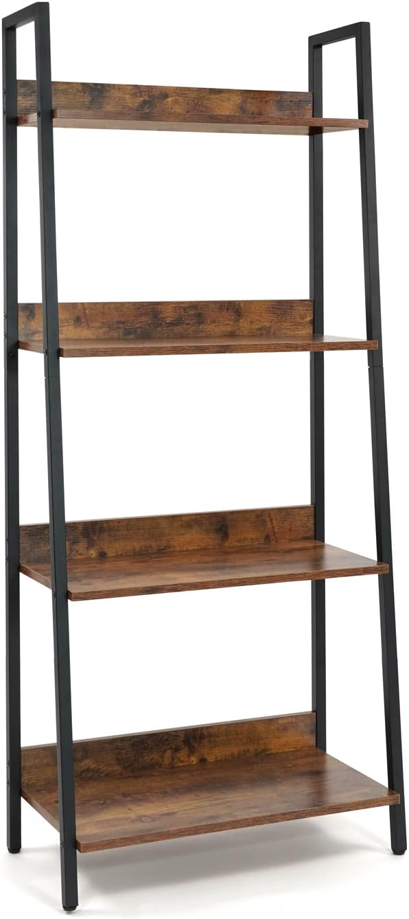CAPHAUS 4 Tier Ladder Bookshelf, 24 Inch Width Free Standing Shelf, Bookcase Shelf Storage Rack Organizer, Industrial Book Shelves for Home Office, Living Room, Kitchen, Rustic Oak, Vintage Shelves-NeatNest