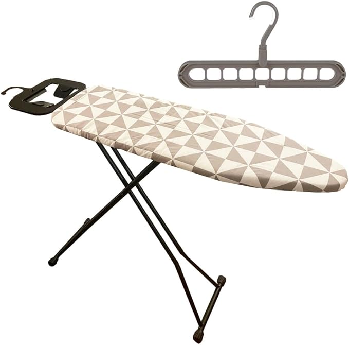 Ironing Board with Hanger, Adjustable Height & Safety Stand for Small Spaces
