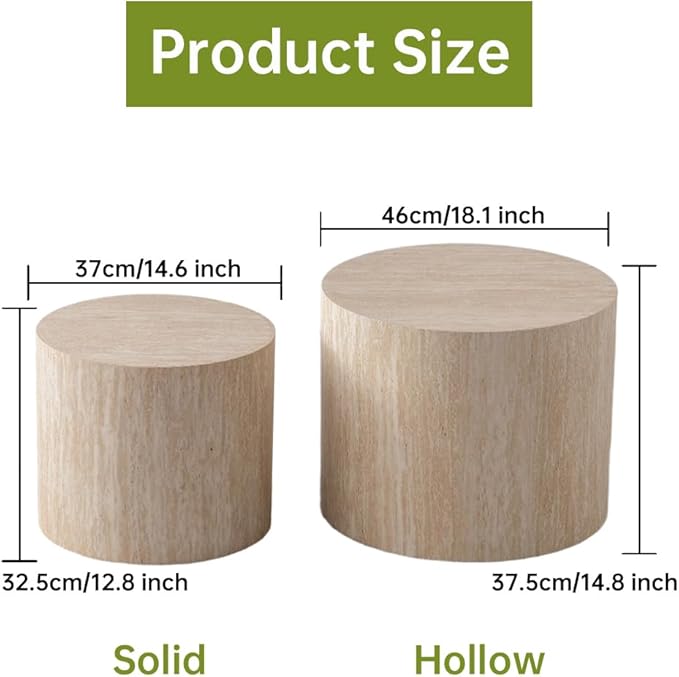 Round Nesting Coffee Tables Modern Travertine Coffee Table Small Round Coffee Tables Circular Side Table Accent End Table Nested Coffee Table Set for Living Room (Travertine)