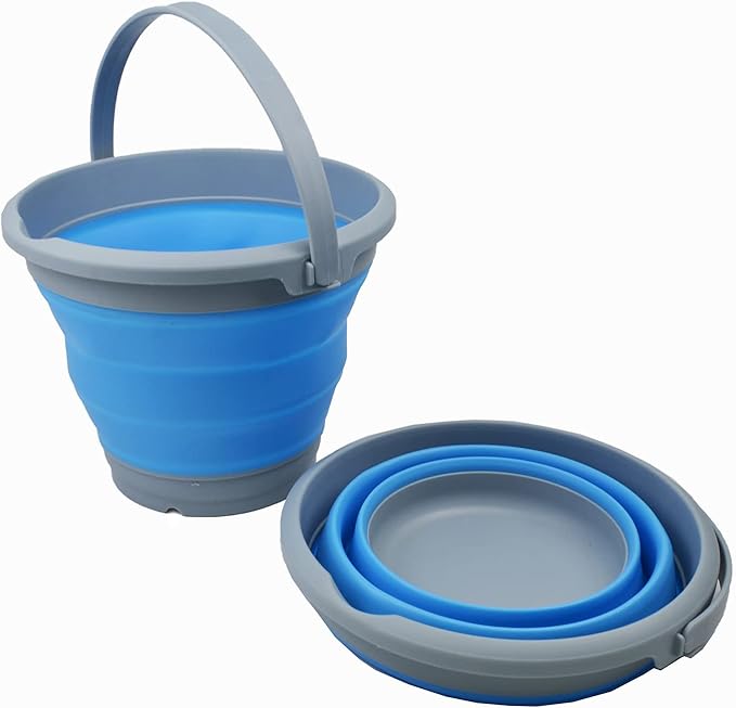 SAMMART 5.5L (1.4 Gallon) Collapsible Plastic Bucket - Foldable Round Tub - Portable Fishing Water Pail - Space Saving Outdoor Waterpot (Grey/Marine Blue (Set of 2))-NeatNest