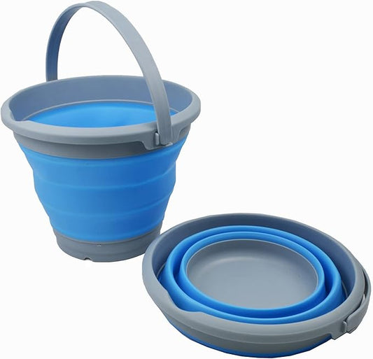SAMMART 5.5L (1.4 Gallon) Collapsible Plastic Bucket - Foldable Round Tub - Portable Fishing Water Pail - Space Saving Outdoor Waterpot (Grey/Marine Blue (Set of 2))-NeatNest