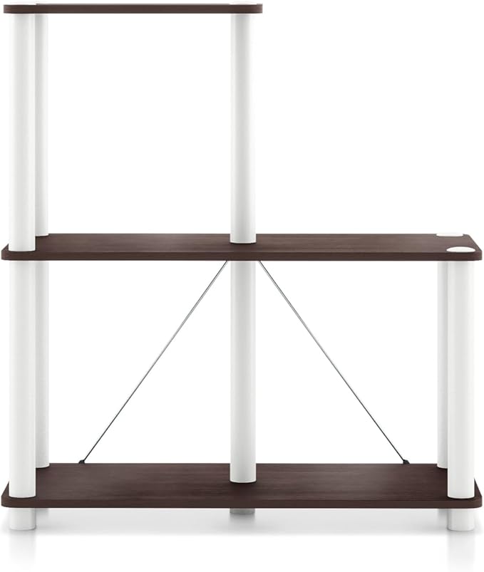 HOMES: Inside + Out Apexa Modern 3-Cube Ladder Shelving Units, Collectibles Display Shelves, Easy Assembly Standing Shelf, Home Storage Organizer for Living Room, Bedroom, Office, Espresso