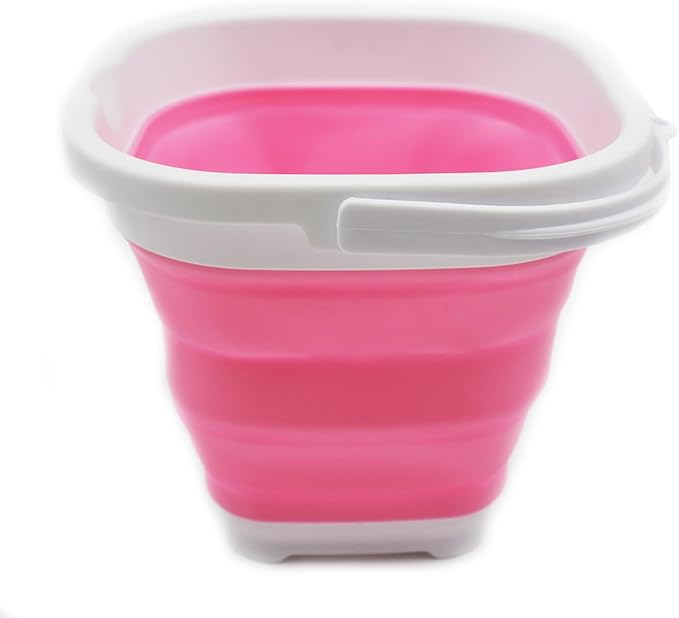 SAMMART 2.6L (0.68 Gallon) Super Mini Sqare Collapsible Plastic Bucket - Foldable Square Tub - Portable Fishing Water Pail - Space Saving Outdoor Waterpot (1, White/Pink)-NeatNest