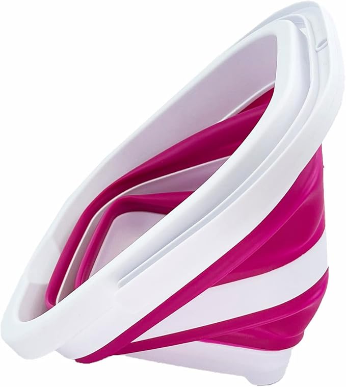 SAMMART Collapsible Rectangular Cleaning Bucket 5L (1.3 Gallon)- Foldable Camping Beach Sand Water Pot Pail- Portable Space Saving Tub for Household, Outdoor Car Washing (White/Flamingo)-NeatNest
