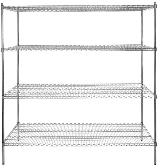 30" x 72" NSF Chrome 4-Shelf Kit with 74" Posts, Heavy Duty Storage Shelving, Wire Shelving Kit, NSF Commercial Storage Rack Unit