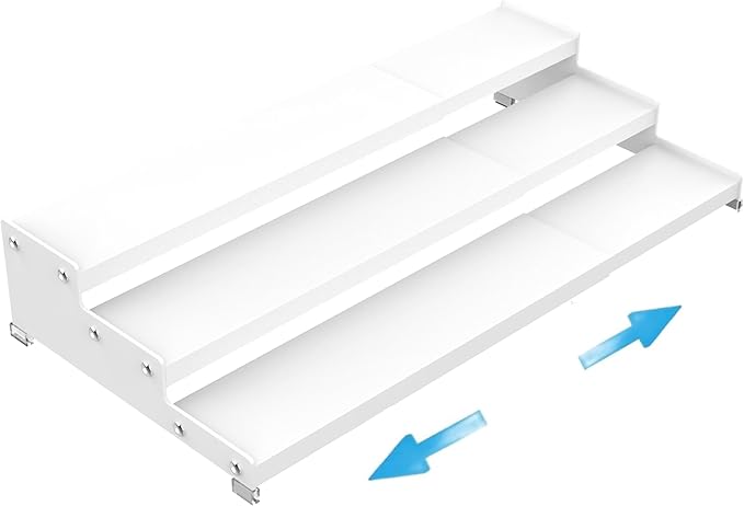 Expandable Spice Rack Storage organizer with 3-Tier step shelf cabinet,seasoning racks organizion.Great for Kitchen countertop shelves,Pantry and more(1Pack/White)-NeatNest