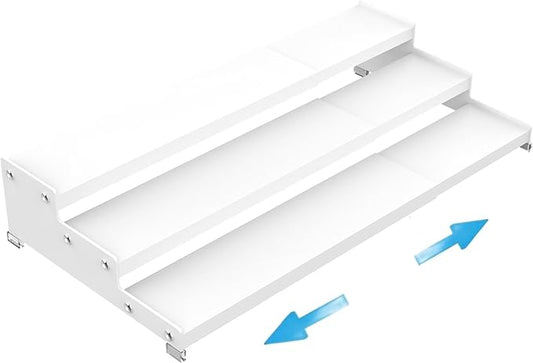 Expandable Spice Rack Storage organizer with 3-Tier step shelf cabinet,seasoning racks organizion.Great for Kitchen countertop shelves,Pantry and more(1Pack/White)-NeatNest