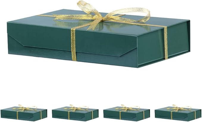 5 Pack Green Gift Boxes with Lids Small 12 x 8 x 2.7 Inches Clothes Gift Boxes for Presents Shirt Gift Boxes with Ribbon Magnetic Gift Boxes Bulk Cute Box for Packaging (Glossy Surface)-NeatNest