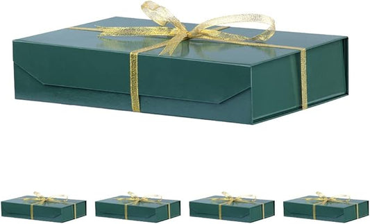 5 Pack Green Gift Boxes with Lids Small 12 x 8 x 2.7 Inches Clothes Gift Boxes for Presents Shirt Gift Boxes with Ribbon Magnetic Gift Boxes Bulk Cute Box for Packaging (Glossy Surface)-NeatNest