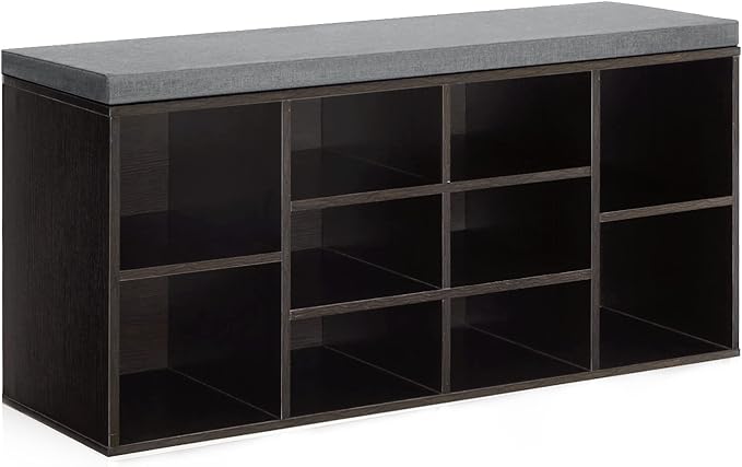 Shoe Storage Bench, Entryway Bench with Storage, 3-Tier Shoe Rack Bench 10 Cubbies Adjustable Shelves Shoe Organizer Shelf for Hallway Front Door Living Room Bedroom