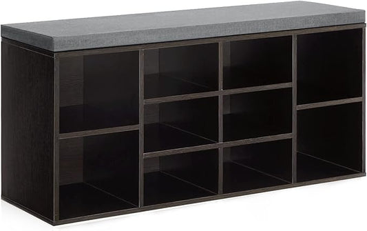 Shoe Storage Bench, Entryway Bench with Storage, 3-Tier Shoe Rack Bench 10 Cubbies Adjustable Shelves Shoe Organizer Shelf for Hallway Front Door Living Room Bedroom