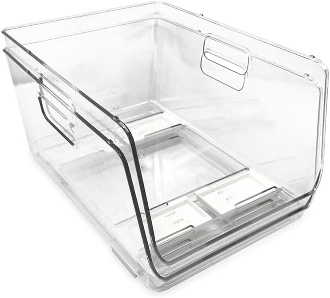 Isaac Jacobs 2-Piece (11.9" x 8.6" x 6.1") Large Deep Stackable Clear Storage Bins w/Open Front, Versatile Use, Set of 2, Desk, Office, Bathroom, Bedroom, Closet
