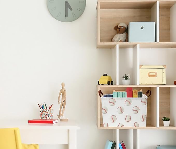 CLOCOR Rectangular Baseball Storage Basket,Collapsible Fabric Storage Container,Gift Basket(Baseball)-NeatNest