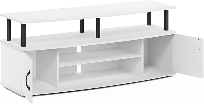 Furinno Jaya Entertainment Center Stand Unit/TV Desk for up to 55 inch, White/Black-NeatNest
