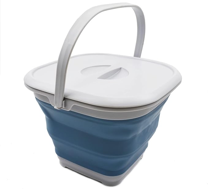SAMMART 8.5L (2.2 Gallon) Collapsible Square Bucket with Handle and Lid. Size 31x31cm (Grey/Steel Blue, 1)-NeatNest