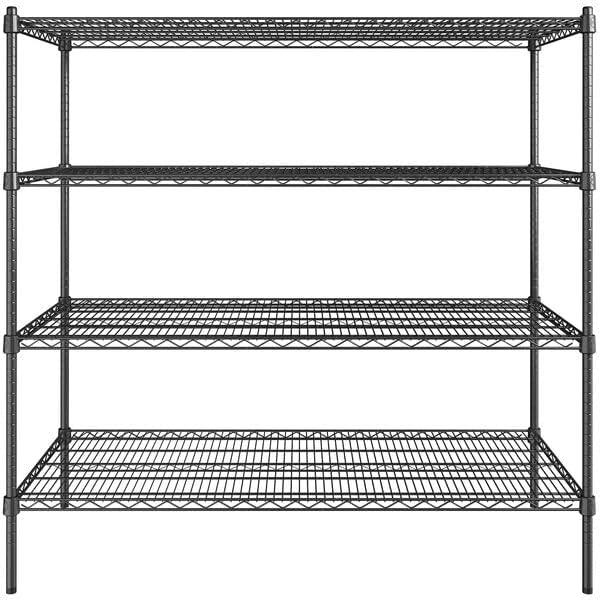 24" x 54" NSF Black Epoxy 4-Shelf Kit with 54" Posts, Heavy Duty Storage Shelving, Wire Shelving Kit, NSF Commercial Storage Rack Unit