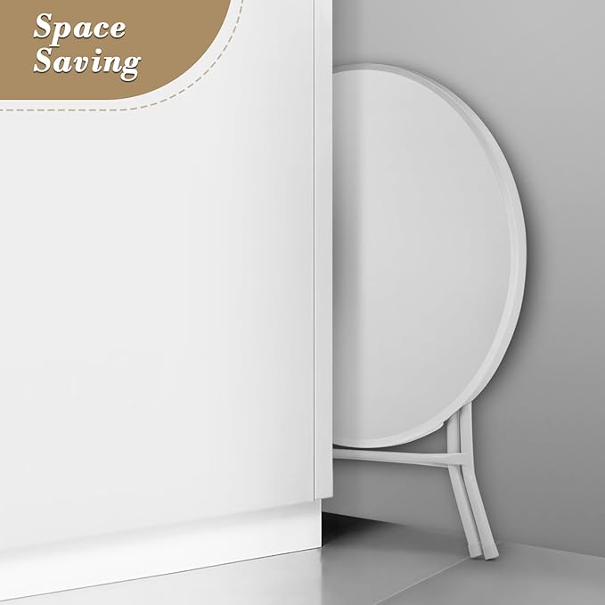 Athena Collection 2.6ft Plastic Folding Dining Table, Portable Round Card Table with Steel Legs for Indoor Outdoor, Foldable Heavy Duty for Camping Party, White-NeatNest