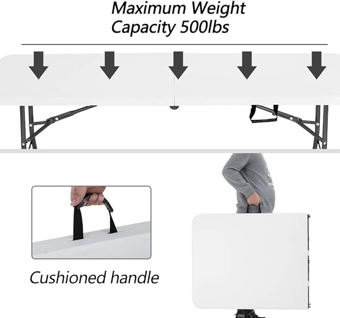 6FT Picnic Table Folding Table Camping Table Plastic Table Fold Up Table Lock for Party Event,White-NeatNest