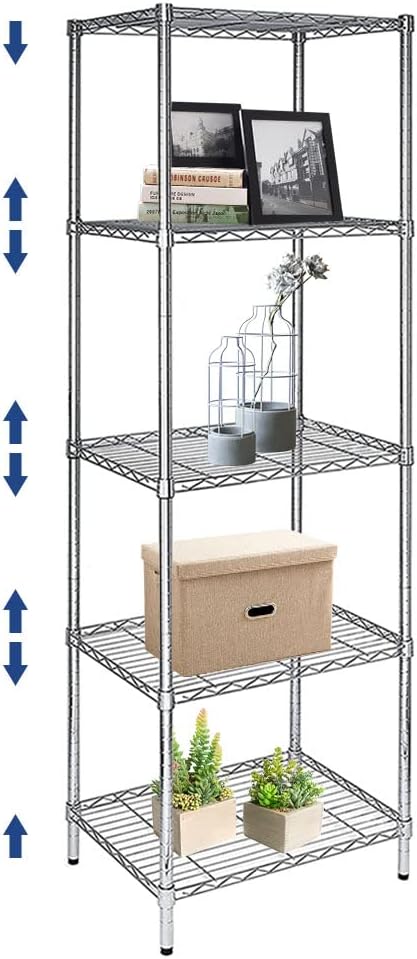 5 Tier Narrow Wire Shelving Unit with NSF Certified, Adjustable Metal Shelf, Tall Storage Shelves for Small Spaces, Laundry, Bathroom, Kitchen, Pantry, 18"D X 21.5"W X 71"H, Chrome