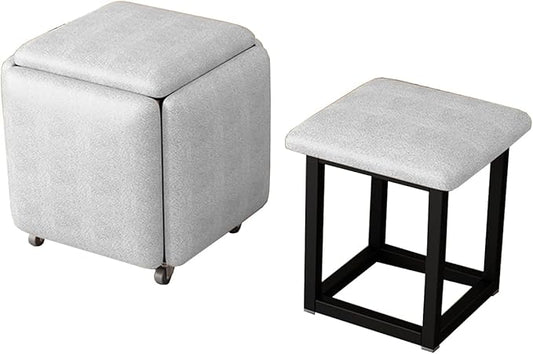 5 in 1 Nesting Pouf Stool Modern Upholstered Ottoman Poufs Footrest for Couch Vanity Makeup Chair Stackable Sofa Pouf Foot Stool Movable Footstool On Wheels Metal Frame Foot Rest for Bedroom