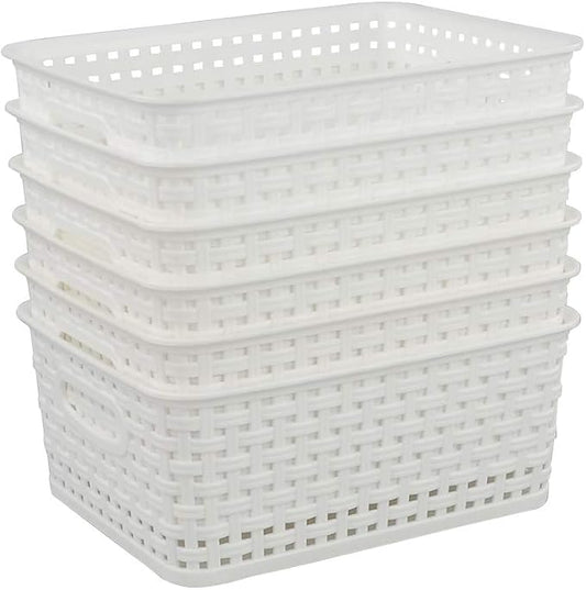 Anbers White Plastic Weave Storage Basket, 10.03" x 7.59" x 4.09", Set of 6-NeatNest