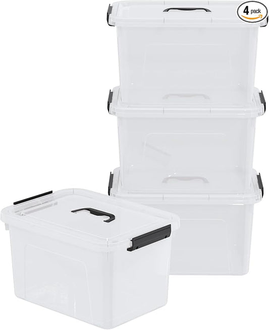4-Pack 18 L Plastic Storage Box with Lid, Latching Storage Containers Bin, Clear