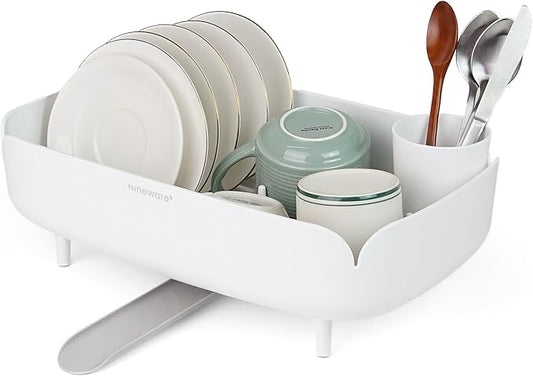 carrotez Split-Design Small Dish Drying Rack, Space-Saving Dish Drainer for Small Kitchen Countertops, Ideal for 1–2 Person Households or as a Secondary Rack, 9.5'' × 15.9'' × 4.9'', White