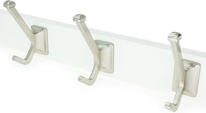 creathome Dual-Purpose Wooden Hanger with 4 Robben Hooks White Color, Behind/Over The Door Towel Rack for Bathroom, Heavy Duty Wall Mounted Coat Rack, No Drilling
