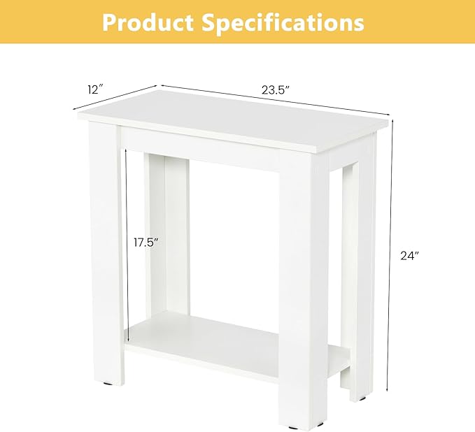 GOFLAME 24” Side Table Set of 2, 2-Tier Rectangular End Table with Storage Shelf, Multipurpose Night Stand for Bedroom, Living Room, White