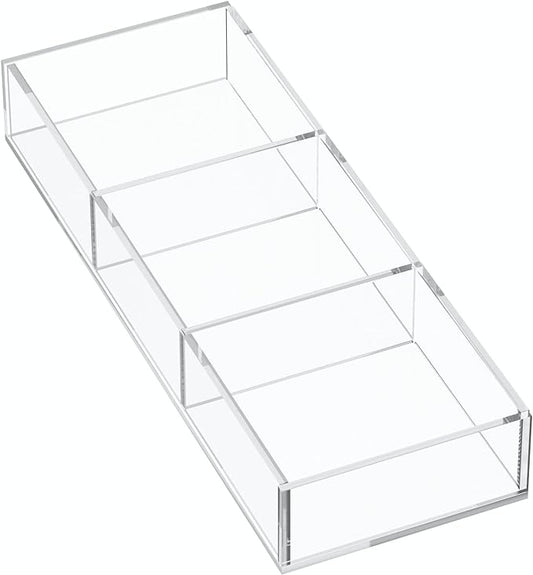 HIIMIEI 3 Section Clear Acrylic Drawer Organizer Tray, Office & Makeup Drawer Organizer (11.8x4.3 inch)-NeatNest