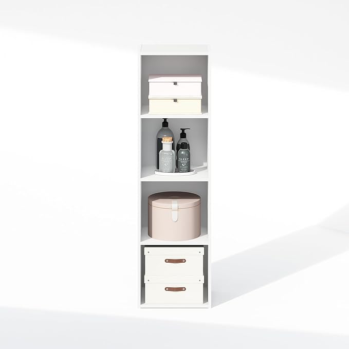 Furinno Reed 4-Tier Open Shelf Multipurpose Closet Storage, Storage Organizer, White-NeatNest