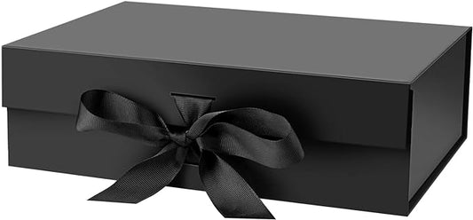Gift Box with Lid for Presents 10.5x7.5x3.1 Inches with Ribbon and Magnetic Closure(1-Pack) (Black)-NeatNest