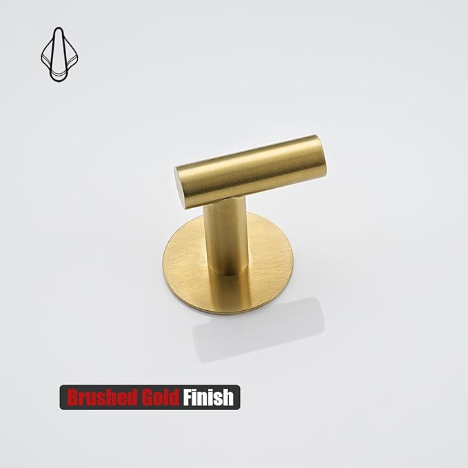 JQK Self Adhesive Towel Hook Gold, No Drill Stick on Coat Robe Clothes Wall Hook for Bathroom Kitchen Garage 4 Pack, 304 Stainless Steel Brushed Gold, ATH110-BG-P4