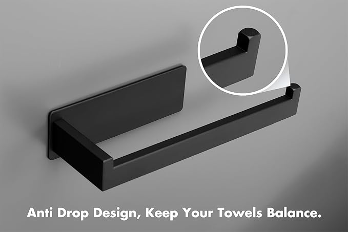 Hand Towel Holder, Strong Self Adhesive Hand Towel Ring, Thicken SUS304 Stainless Steel Hand Towel Bar/Rack, No Drilling Modern Hand Towel Hanger (Matte Black, 2 Pack 9 in)