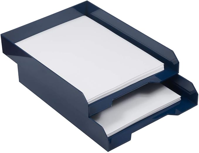 JAM PAPER Stackable Paper Trays - Navy Blue - Desktop Document, Letter, & File Organizer Tray - Sold Individually-NeatNest