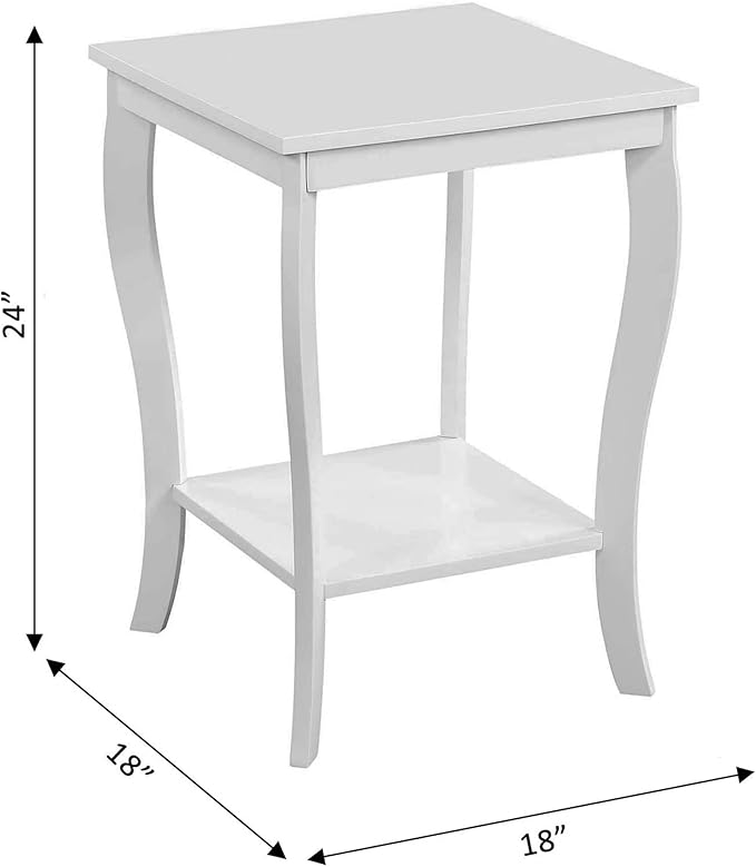 Convenience Concepts American Heritage Square End Table with Shelf, White-NeatNest