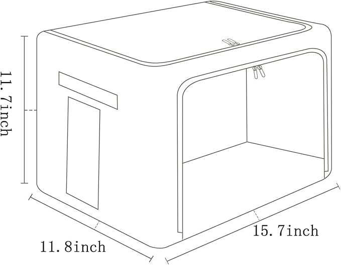 2 Pack Clothes Storage Bins Stackable Metal Frame Storage Box Foldable Linen Fabric Box Organizer with Carrying Handles and Clear Window (Black, 15.7x 11.8x 11.7 Inch)-NeatNest