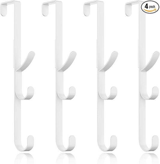 Over The Door Hooks Hanger,Over The Door Towel Hook Organizer Hanging for Coat Clothes Backpack hat Purse Metal Towel Rack Back of Shower for Bathroom,Dorm,Bedroom,Kitchen,Office Closet White-4Packs