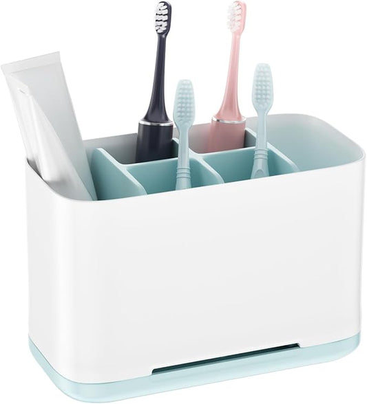 Toothbrush Holder, Toothpaste Holder with Anti-Slip Bottom, Electric Toothbrush Holder with Adjustable Dividers, Large Toothbrush Caddy Organizer Storage Detachable for Bathroom Shower Family Kids