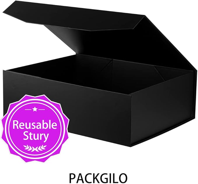 Black Extra Large Gift Box with Lid 4 Pcs 16.5 x 13 x 5.3 Inches, Gift Box large Black Gift Boxes for Presents Clothes Robe Wedding Dress Sweater,Reusable Foldable Bridesmaid Proposal Box（Matte）-NeatNest