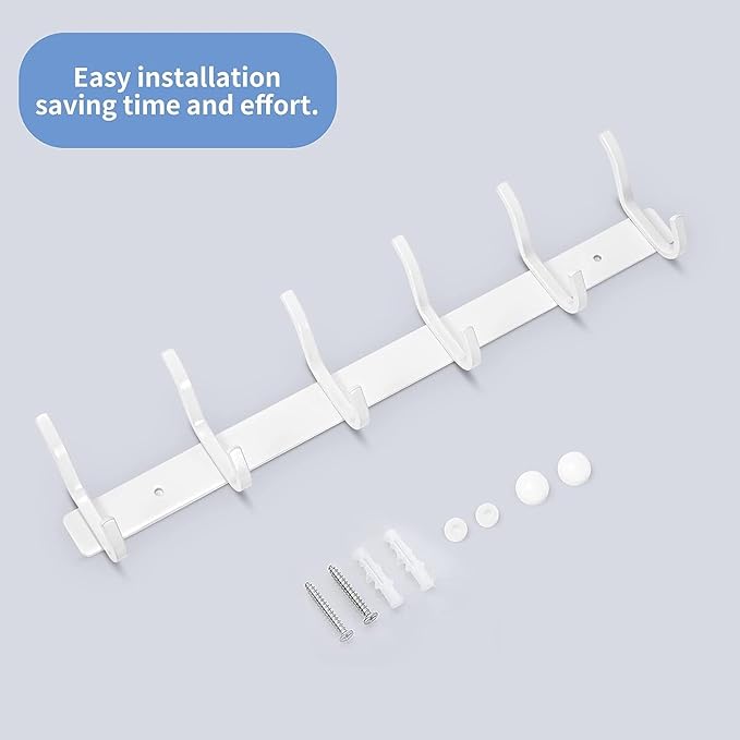 AZW Coat Rack Wall Mount,Heavy Duty Stainless Steel Metal Coat Hooks Hanging for Robes Bags Keys Hat Clothes and Bathroom Door Towels Hanger(White 6 Hooks)-NeatNest