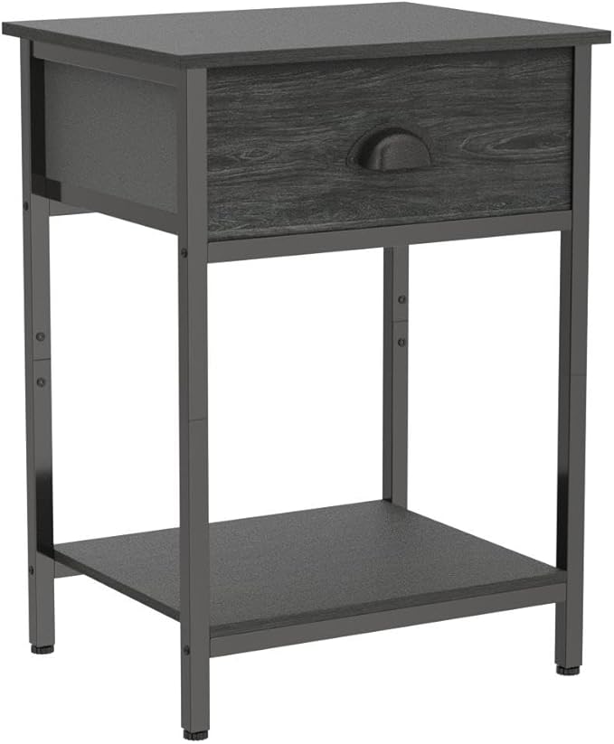 Furologee Nightstands Set of 2, Industrial End Table with Fabric Drawer&Storage Shelf, Small Bedside Table Organizer for Small Space for Living Room, Tall 23.6" Night Stand for Bedroom, Black Oak