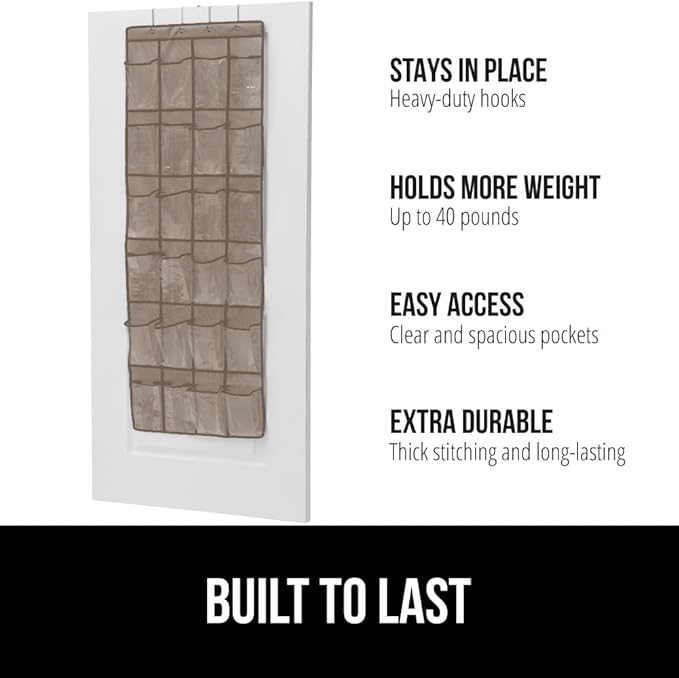 GORILLA GRIP Over the Door Shoe Organizer, 24 Large Breathable PVC Pockets, Space Saving Hanging Storage Holder, Closet Rack Hanger Holds Up to 40 lbs, Hangs on Closets for Shoes 2 Pack, Beige-NeatNest