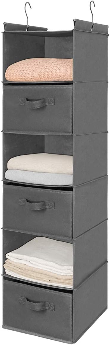 MAX Houser 6 Tier Shelf Hanging Closet Organizer, Closet Hanging Shelf with 2 Sturdy Hooks for Storage, Foldable (Grey-D3)-NeatNest