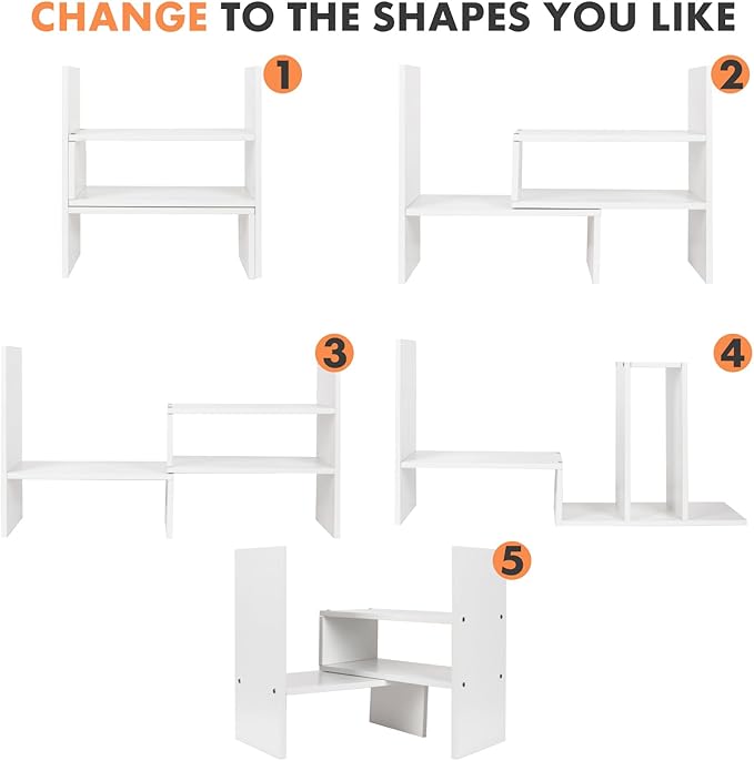 ShellKingdom Desk Shelf Organizer, Desktop Shelves, Adjustable Desktop Corner Shelf, Bookshelf Storage Rack and Cubicle Decor for Desk, Tabletop, School, Office, Dorm Desk Organizer - White-NeatNest