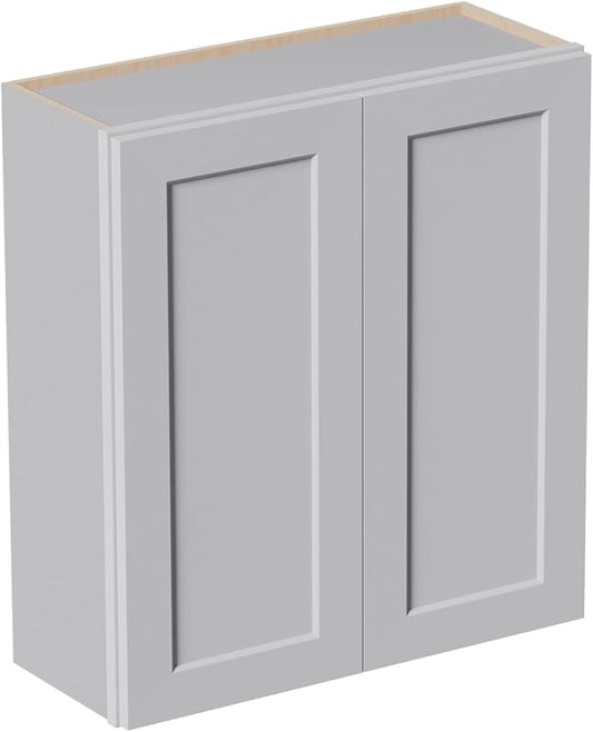 33 Inch Laundry Room Cabinets Wall Mounted, Solid Wood Over The Toilet Storage Cabinet, Bathroom Organizer Cabinets with 2 Door & Shelves, Easy to Assemble for Kitchen, Garage - Light Gray