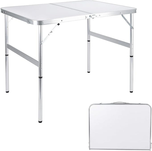 Folding Camping Table 3 Ft Portable Picnic Table Foldable 2 Height Adjustable Aluminum Camp Table Outdoor for Card BBQ White 35.5×23.6×26 inch-NeatNest