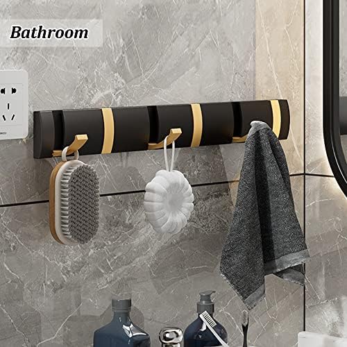 Coat Rack Wall Mount with 6 Hooks, 19.1 Inch Black Gold Modern Folding Coat Hook for Bathroom, Space Saving Towel Hooks for Hanging Coats, Hats, Scarves, Umbrella, and Keys-NeatNest