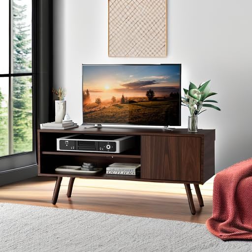 Cozy Castle TV Stand for 48 Inch TV, Mid Century Modern Entertainment Center with Storage Cabinet, TV Media Console for Living Room, Bedroom, Dark Brown-NeatNest